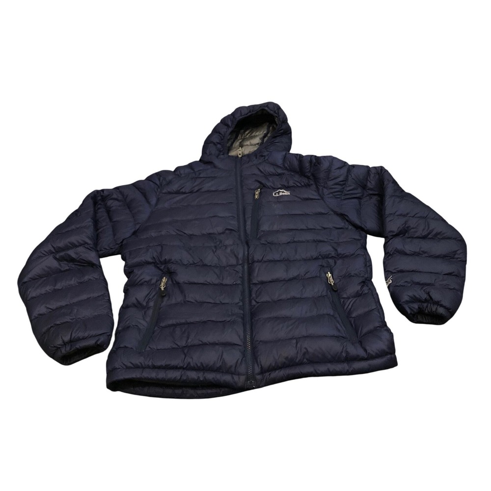 LL Bean 850 DownTek Hooded Puffer Jacket Mens M Blue Water Repellent 290630
